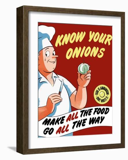 Vintage World War II Poster of a Chef Holding An Onion with a Tear in His Eye-Stocktrek Images-Framed Photographic Print
