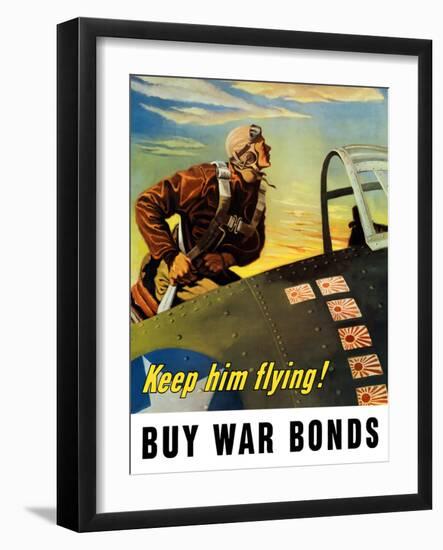 Vintage World War II Poster of a Fighter Pilot Climbing Into His Airplane-Stocktrek Images-Framed Photographic Print