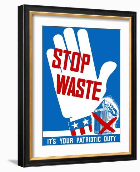 Vintage World War II Poster of a Hand Making a Stop Sign-null-Framed Art Print