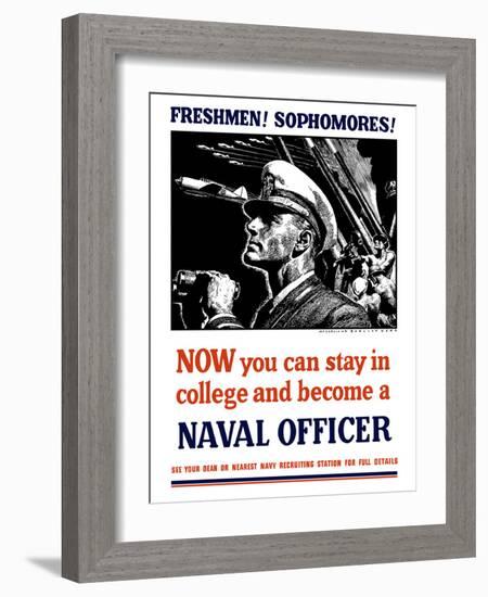 Vintage World War II Poster of a U.S. Naval Officer Holding Binoculars-Stocktrek Images-Framed Photographic Print