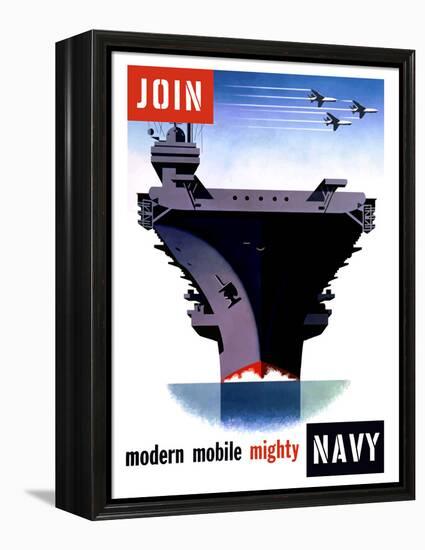 Vintage World War II Poster of An Aircraft Carrier with Three Planes Flying Overhead-Stocktrek Images-Framed Premier Image Canvas
