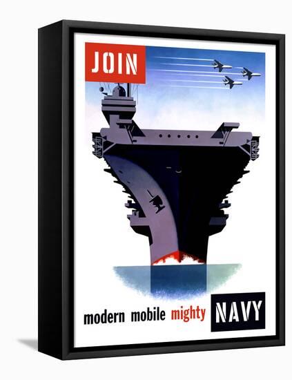 Vintage World War II Poster of An Aircraft Carrier with Three Planes Flying Overhead-Stocktrek Images-Framed Premier Image Canvas