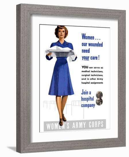 Vintage World War II Poster of An Army Corps Nurse Working in a Hospital-Stocktrek Images-Framed Photographic Print