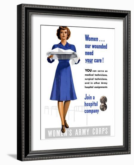 Vintage World War II Poster of An Army Corps Nurse Working in a Hospital-Stocktrek Images-Framed Photographic Print