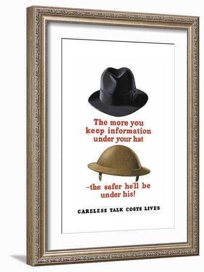 Vintage World Ware II Poster Featuring a Fedora and an Army Helmet-Stocktrek Images-Framed Art Print