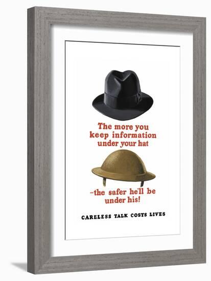 Vintage World Ware II Poster Featuring a Fedora and an Army Helmet-Stocktrek Images-Framed Art Print