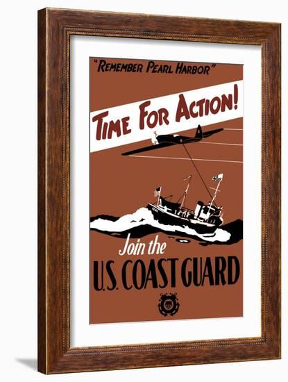 Vintage World Ware II Poster Featuring a Fighter Plane and a Ship Patrolling the Sea-Stocktrek Images-Framed Art Print