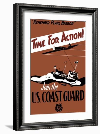 Vintage World Ware II Poster Featuring a Fighter Plane and a Ship Patrolling the Sea-Stocktrek Images-Framed Art Print