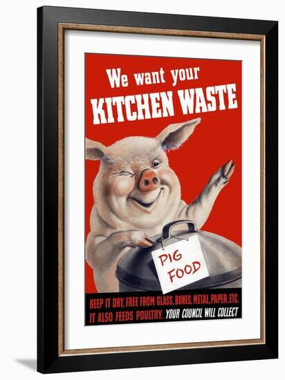 Vintage World Ware II Poster Featuring a Pig Standing with a Garbage Can-Stocktrek Images-Framed Art Print