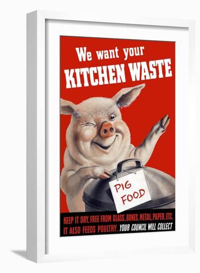 Vintage World Ware II Poster Featuring a Pig Standing with a Garbage Can-Stocktrek Images-Framed Art Print