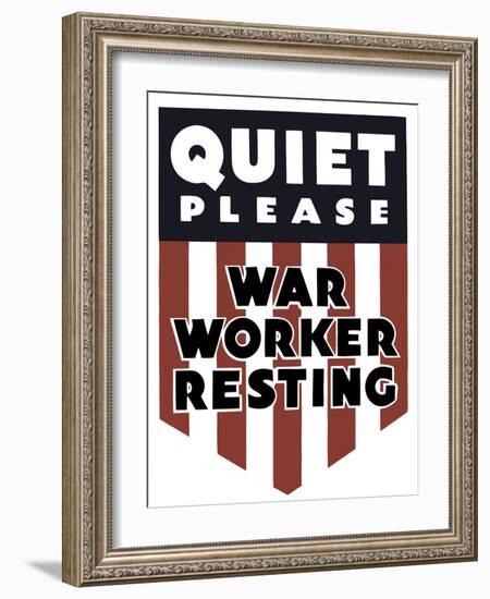 Vintage World Ware II Poster Featuring a Red, White, and Blue Shield-Stocktrek Images-Framed Art Print