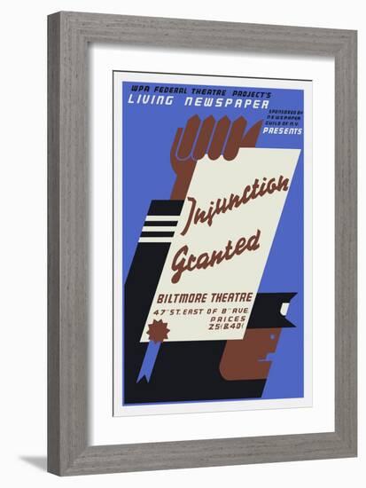 Vintage Wpa Poster for Injunction Granted, a 1936 Living Newspaper Play-Stocktrek Images-Framed Art Print