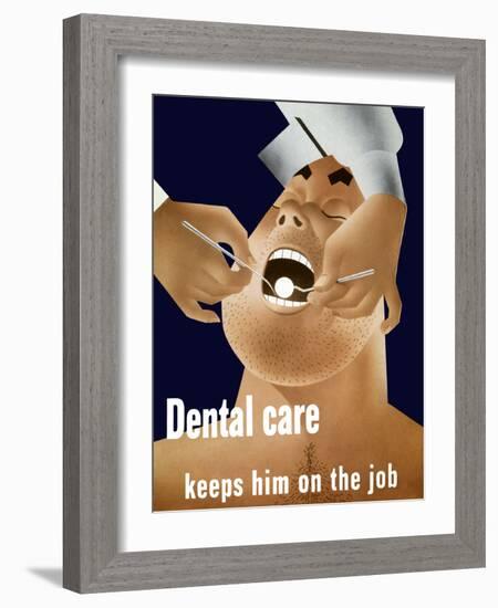 Vintage WW2 Poster of a Cartoon Sailor Having His Teeth Inspected-Stocktrek Images-Framed Photographic Print