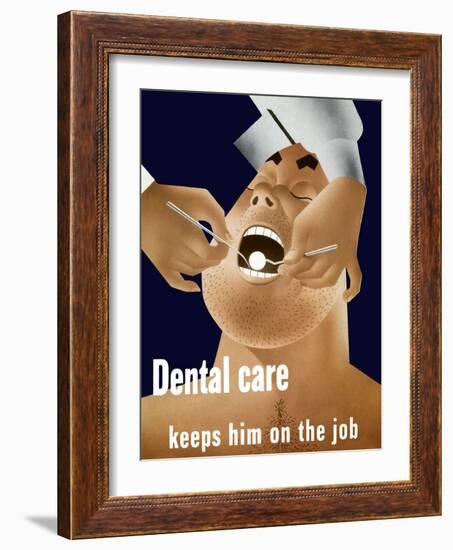 Vintage WW2 Poster of a Cartoon Sailor Having His Teeth Inspected-Stocktrek Images-Framed Photographic Print