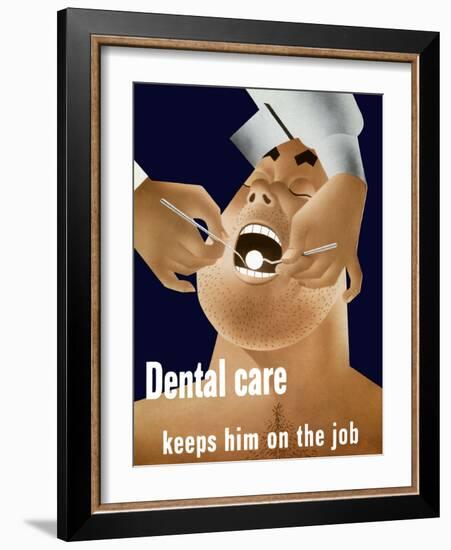 Vintage WW2 Poster of a Cartoon Sailor Having His Teeth Inspected-Stocktrek Images-Framed Photographic Print