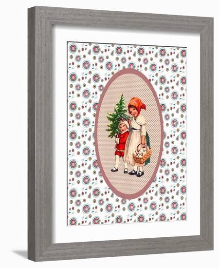 Vintage Xmas Children with Tree-Effie Zafiropoulou-Framed Giclee Print