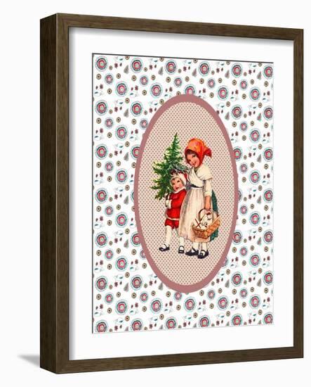 Vintage Xmas Children with Tree-Effie Zafiropoulou-Framed Giclee Print