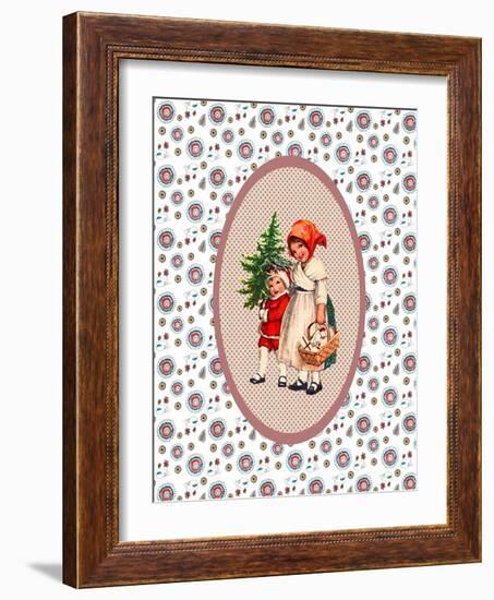 Vintage Xmas Children with Tree-Effie Zafiropoulou-Framed Giclee Print