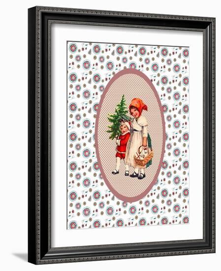 Vintage Xmas Children with Tree-Effie Zafiropoulou-Framed Giclee Print