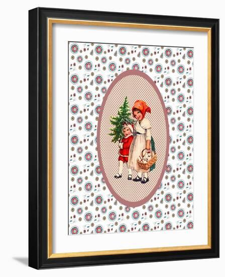 Vintage Xmas Children with Tree-Effie Zafiropoulou-Framed Giclee Print