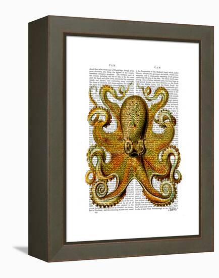 Vintage Yellow Octopus Front-Fab Funky-Framed Stretched Canvas