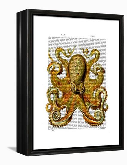 Vintage Yellow Octopus Front-Fab Funky-Framed Stretched Canvas