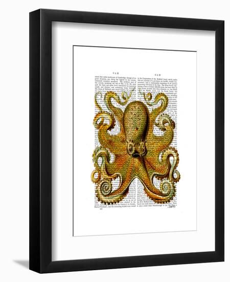 Vintage Yellow Octopus Front-Fab Funky-Framed Art Print