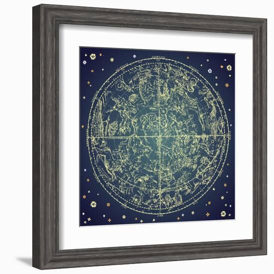 Vintage Zodiac Constellation Of Northern Stars-Alisa Foytik-Framed Art Print