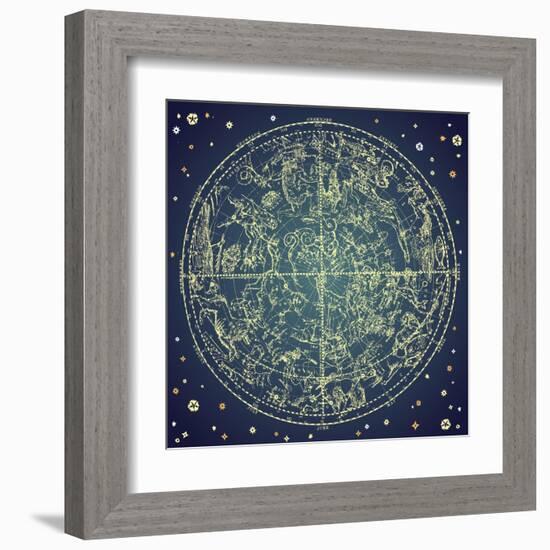 Vintage Zodiac Constellation Of Northern Stars-Alisa Foytik-Framed Art Print