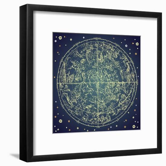 Vintage Zodiac Constellation Of Northern Stars-Alisa Foytik-Framed Art Print