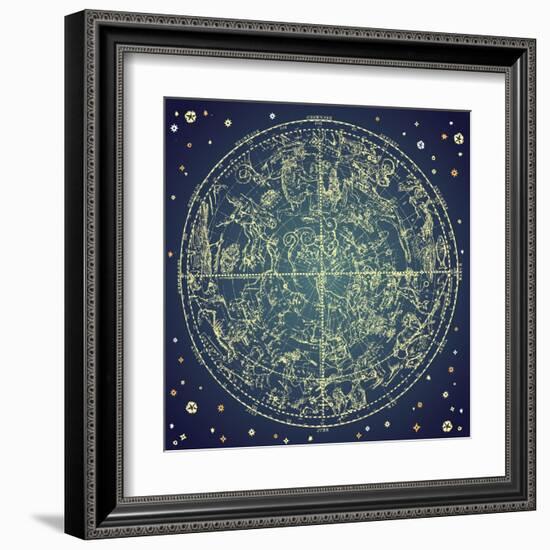 Vintage Zodiac Constellation Of Northern Stars-Alisa Foytik-Framed Art Print