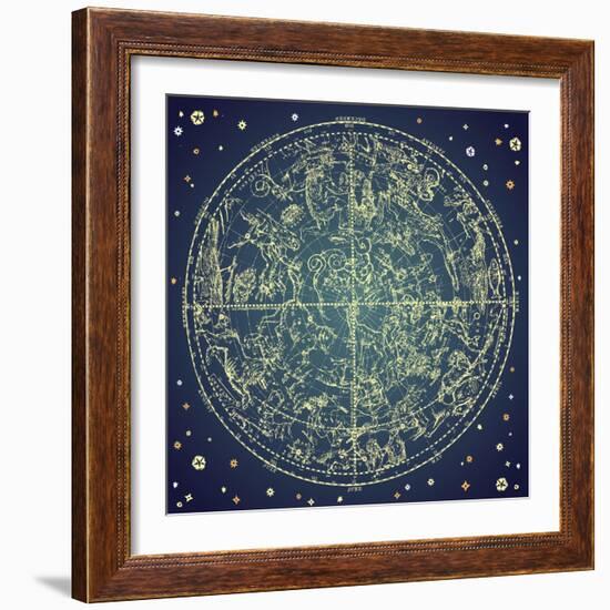 Vintage Zodiac Constellation Of Northern Stars-Alisa Foytik-Framed Art Print