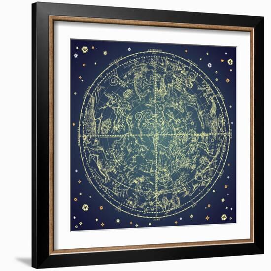 Vintage Zodiac Constellation Of Northern Stars-Alisa Foytik-Framed Art Print