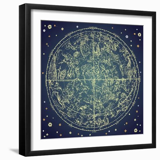 Vintage Zodiac Constellation Of Northern Stars-Alisa Foytik-Framed Art Print