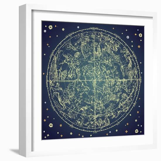 Vintage Zodiac Constellation Of Northern Stars-Alisa Foytik-Framed Art Print