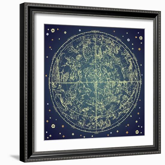 Vintage Zodiac Constellation Of Northern Stars-Alisa Foytik-Framed Art Print