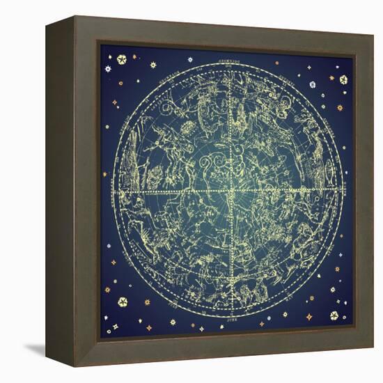 Vintage Zodiac Constellation Of Northern Stars-Alisa Foytik-Framed Stretched Canvas