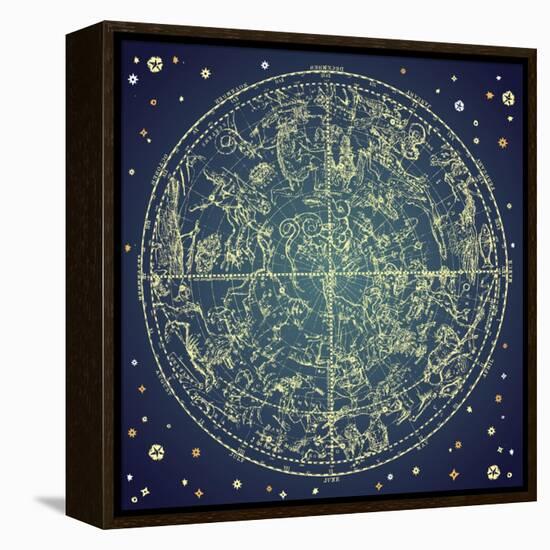 Vintage Zodiac Constellation Of Northern Stars-Alisa Foytik-Framed Stretched Canvas