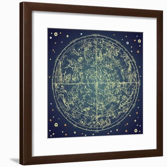 Vintage Zodiac Constellation Of Northern Stars-Alisa Foytik-Framed Premium Giclee Print