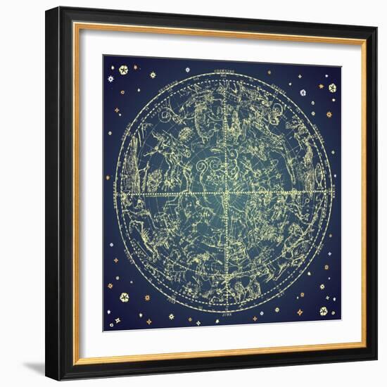 Vintage Zodiac Constellation Of Northern Stars-Alisa Foytik-Framed Premium Giclee Print