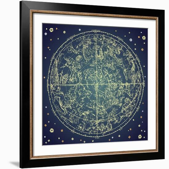 Vintage Zodiac Constellation Of Northern Stars-Alisa Foytik-Framed Art Print