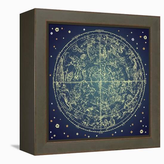 Vintage Zodiac Constellation Of Northern Stars-Alisa Foytik-Framed Stretched Canvas