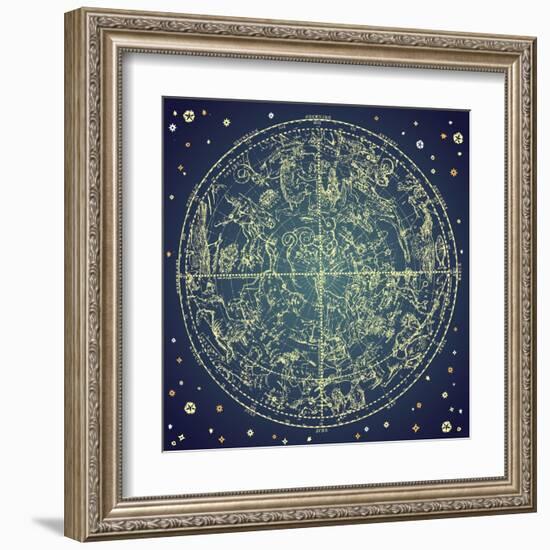 Vintage Zodiac Constellation Of Northern Stars-Alisa Foytik-Framed Art Print