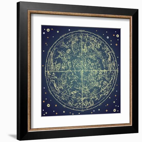 Vintage Zodiac Constellation Of Northern Stars-Alisa Foytik-Framed Art Print