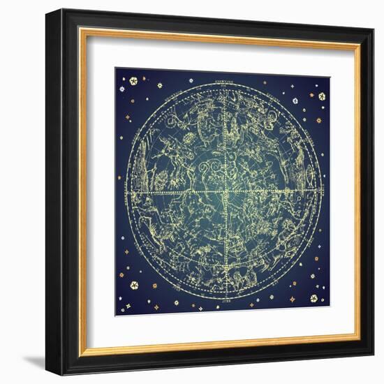 Vintage Zodiac Constellation Of Northern Stars-Alisa Foytik-Framed Art Print