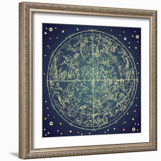 Vintage Zodiac Constellation Of Northern Stars-Alisa Foytik-Framed Art Print