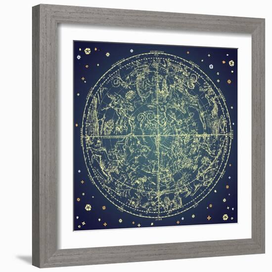 Vintage Zodiac Constellation Of Northern Stars-Alisa Foytik-Framed Art Print