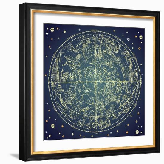 Vintage Zodiac Constellation Of Northern Stars-Alisa Foytik-Framed Art Print