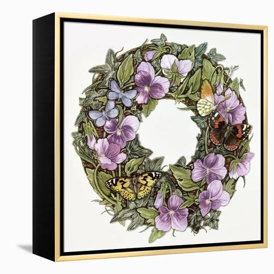 Violas and Butterflies-Linda Ravenscroft-Framed Premier Image Canvas