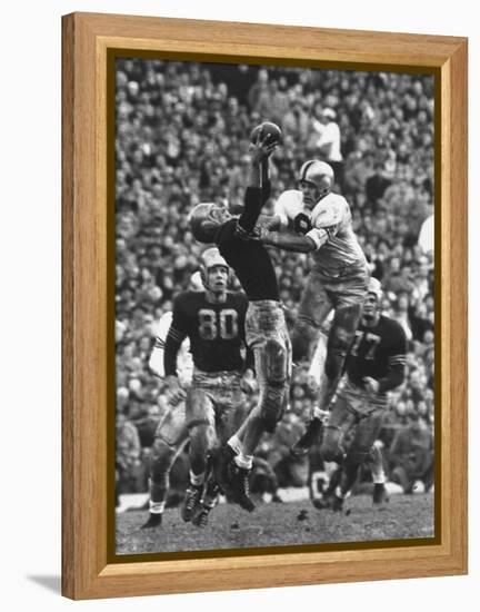 Violent Action: Don Helleder Trying to Retrieve Ball from Navy Defense During Army-Navy Game-John Dominis-Framed Premier Image Canvas